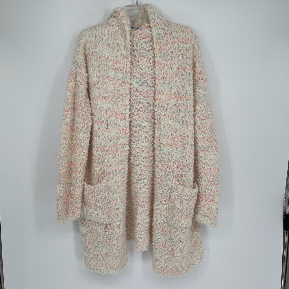 White Birch Women's Multicolor Popcorn Knit Hooded Boho Cardigan Sweater Size L